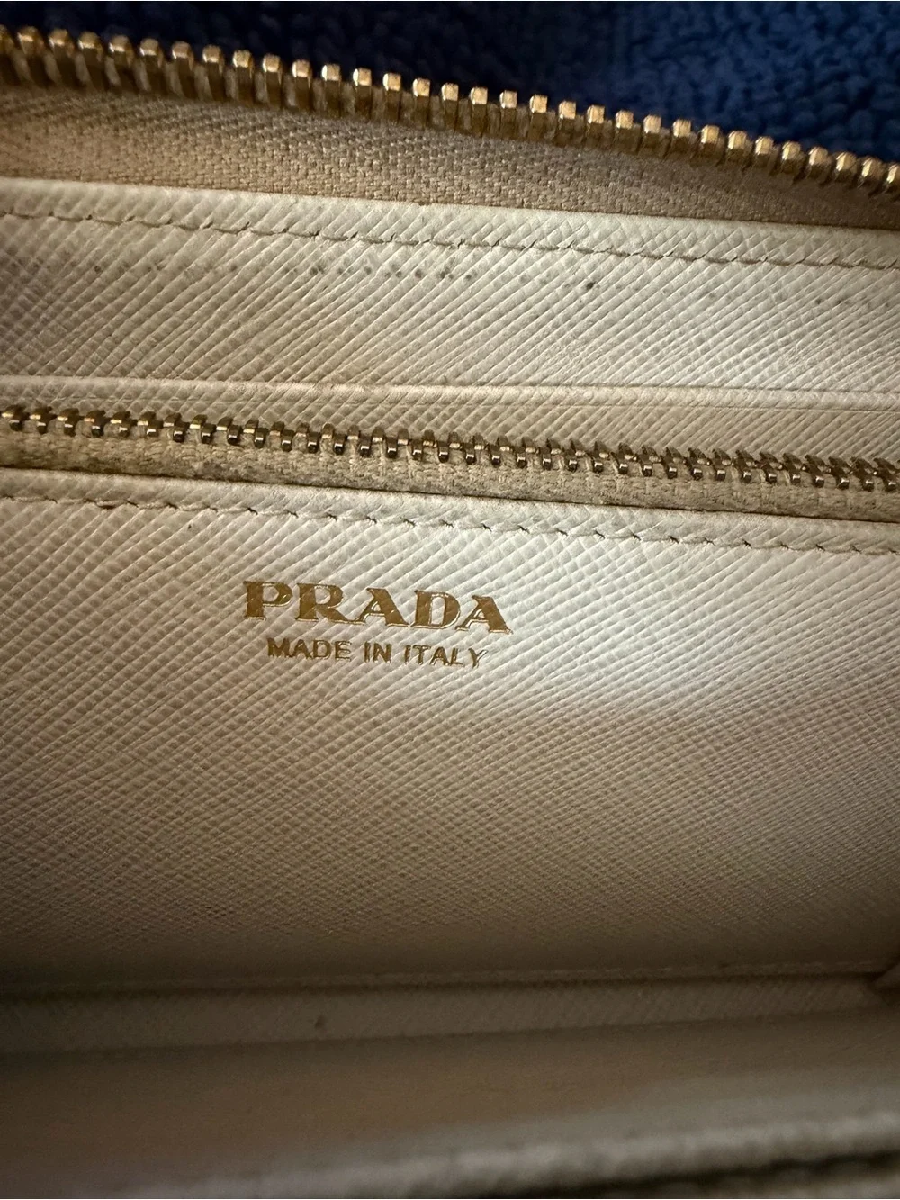 PRADA White Saffiano Leather Long Zippy Wallet w/Unbranded Gold Wristlet Chain
